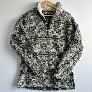 True Grit Sherpa Fleece Mens Pullover Sweater Small Gray Quarter Zip Warm